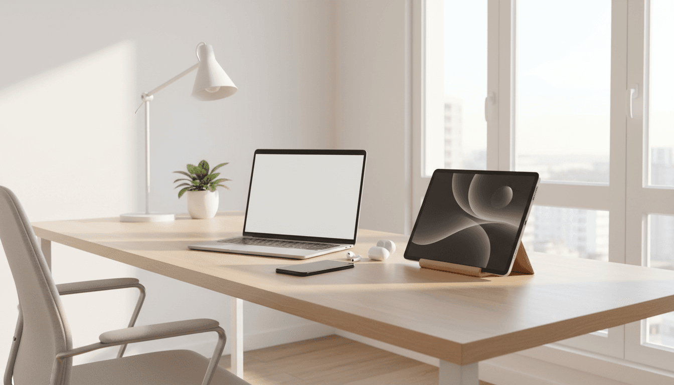 Complete electronic accessories setup on modern workspace