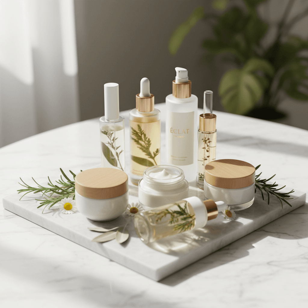 Health and beauty products including skincare and wellness items